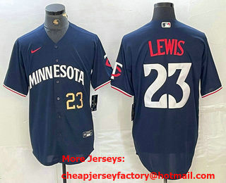 Men's Minnesota Twins #23 Royce Lewis Number 2023 Navy Blue Cool Base Stitched Jersey 01