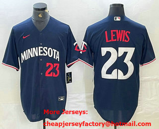 Men's Minnesota Twins #23 Royce Lewis Number 2023 Navy Blue Cool Base Stitched Jersey 02