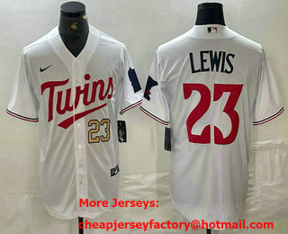 Men's Minnesota Twins #23 Royce Lewis Number White Stitched MLB Cool Base Nike Jersey 01