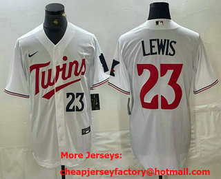Men's Minnesota Twins #23 Royce Lewis Number White Stitched MLB Cool Base Nike Jersey 02