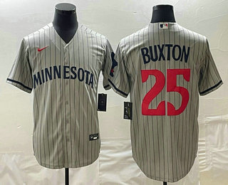 Men's Minnesota Twins #25 Byron Buxton 2023 Grey Home Team Cool Base Stitched Jersey