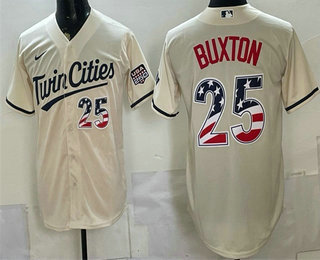 Men's Minnesota Twins #25 Byron Buxton Cream 2026 USA 250 Fourth of July Stitched Jersey
