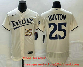 Men's Minnesota Twins #25 Byron Buxton Number 2023 Cream Flex Base Stitched Jersey 11