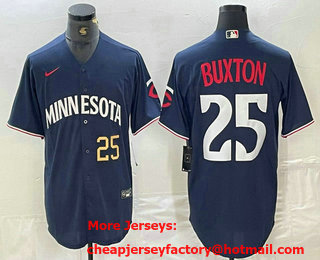 Men's Minnesota Twins #25 Byron Buxton Number 2023 Navy Blue Cool Base Stitched Jersey 03