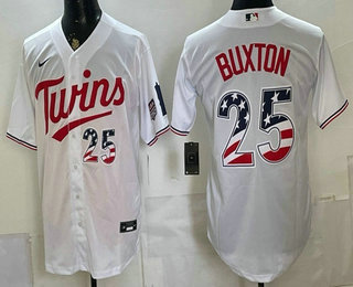 Men's Minnesota Twins #25 Byron Buxton White 2026 USA 250 Fourth of July Stitched Jersey