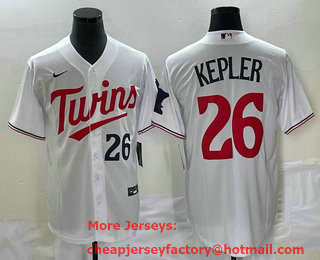 Men's Minnesota Twins #26 Max Kepler Number White Red Stitched MLB Cool Base Nike Jersey