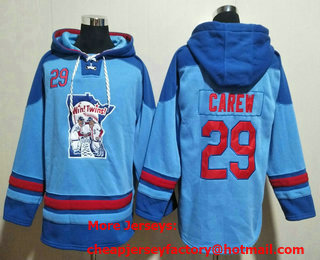 Men's Minnesota Twins #29 Rod Carew Blue Ageless Must Have Lace Up Pullover Hoodie