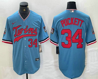 Men's Minnesota Twins #34 Kirby Puckett Light Blue Throwback Cooperstown Stitched Baseball Jersey