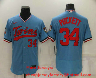 Men's Minnesota Twins #34 Kirby Puckett Light Blue With Number Stitched MLB Flex Base Nike Jersey