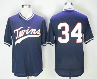 Men's Minnesota Twins #34 Kirby Puckett Navy Blue Pullover Throwback Cooperstown Collection Jersey