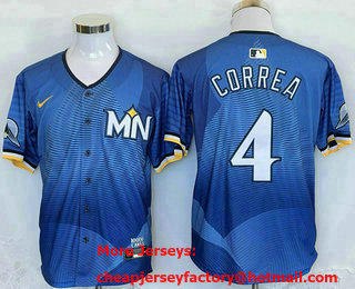 Men's Minnesota Twins #4 Carlos Correa Blue 2024 City Connect Limited Stitched Jersey