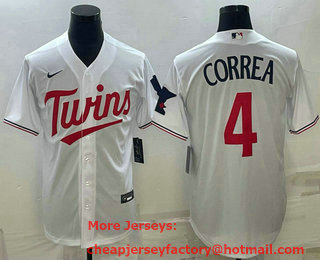 Men's Minnesota Twins #4 Carlos Correa White Red Stitched MLB Cool Base Nike Jersey