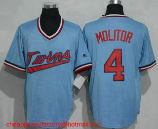 Men's Minnesota Twins #4 Paul Molitor Light Blue Pullover Throwback Cooperstown Collection Jersey