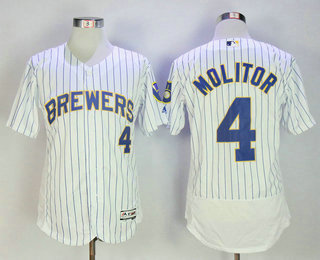 Men's Minnesota Twins #4 Paul Molitor Retired White Pinstripe Stitched MLB Flex Base Jersey
