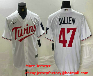 Men's Minnesota Twins #47 Edouard Julien White Stitched MLB Cool Base Nike Jersey