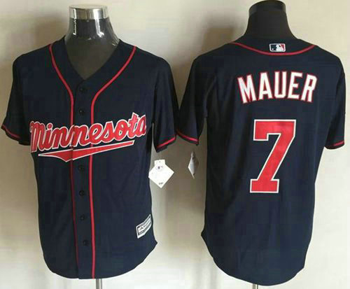Men's Minnesota Twins #7 Joe Mauer Navy Blue New Cool Base Baseball Jersey