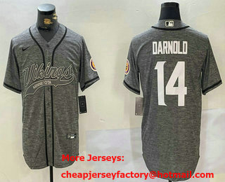 Men's Minnesota Vikings #14 Sam Darnold Grey Gridiron With Patch Cool Base Stitched Baseball Jersey