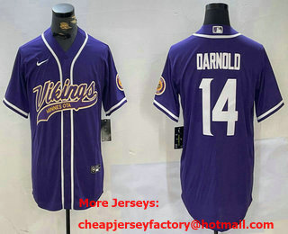 Men's Minnesota Vikings #14 Sam Darnold Purple Cool Base Stitched Baseball Jersey