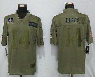 Men's Minnesota Vikings #14 Stefon Diggs NEW Olive 2019 Salute To Service Stitched NFL Nike Limited Jersey