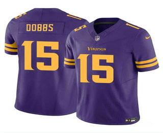 Men's Minnesota Vikings #15 Josh Dobbs Purple 2023 FUSE Color Rush Stitched Jersey