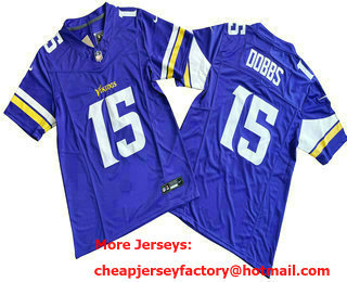 Men's Minnesota Vikings #15 Josh Dobbs Purple 2023 FUSE Vapor Limited Stitched Jersey