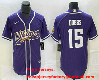 Men's Minnesota Vikings #15 Josh Dobbs Purple With Patch Cool Base Stitched Baseball Jersey