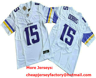Men's Minnesota Vikings #15 Josh Dobbs White 2023 FUSE Vapor Limited Stitched Jersey