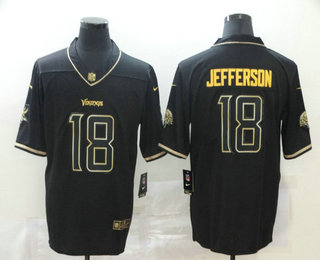 Men's Minnesota Vikings #18 Justin Jefferson Black 100th Season Golden Edition Jersey