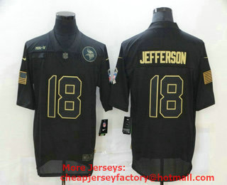 Men's Minnesota Vikings #18 Justin Jefferson Black 2020 Salute To Service Stitched NFL Nike Limited Jersey