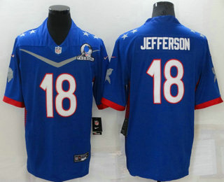Men's Minnesota Vikings #18 Justin Jefferson Blue 2022 Pro Bowl Vapor Untouchable Stitched Limited Jersey