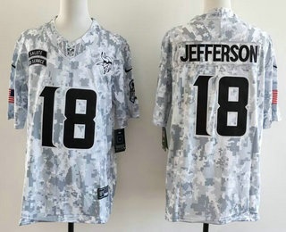 Men's Minnesota Vikings #18 Justin Jefferson Limited Arctic Camo 2024 Salute to Service Jersey