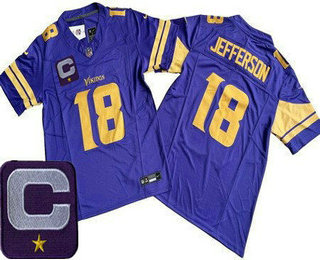 Men's Minnesota Vikings #18 Justin Jefferson Limited Purple C Patch FUSE Rush Color Jersey