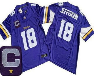 Men's Minnesota Vikings #18 Justin Jefferson Limited Purple C Patch FUSE Vapor Jersey