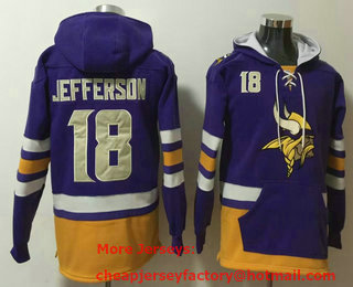 Men's Minnesota Vikings #18 Justin Jefferson NEW Purple Pocket Stitched NFL Pullover Hoodie