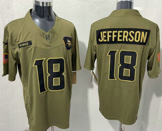 Men's Minnesota Vikings #18 Justin Jefferson Olive 2025 FUSE Salute to Service Limited Jersey