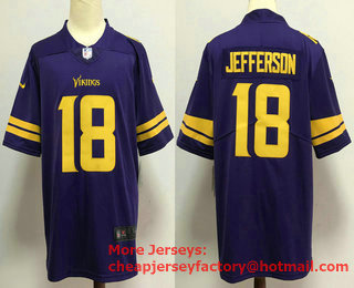 Men's Minnesota Vikings #18 Justin Jefferson Purple 2020 Color Rush Stitched NFL Nike Limited Jersey