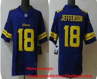 Men's Minnesota Vikings #18 Justin Jefferson Purple 2023 FUSE Color Rush Vapor Limited Jersey