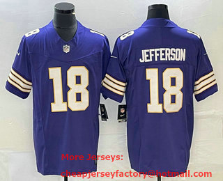 Men's Minnesota Vikings #18 Justin Jefferson Purple 2023 FUSE Vapor Limited Throwback Stitched Jersey