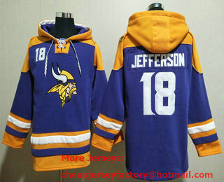 Men's Minnesota Vikings #18 Justin Jefferson Purple Ageless Must Have Lace Up Pullover Hoodie