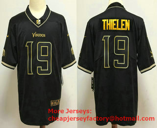 Men's Minnesota Vikings #19 Adam Thielen Black 100th Season Golden Edition Jersey