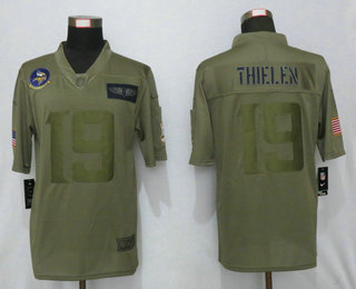 Men's Minnesota Vikings #19 Adam Thielen NEW Olive 2019 Salute To Service Stitched NFL Nike Limited Jersey