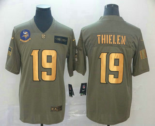 Men's Minnesota Vikings #19 Adam Thielen Olive Gold 2019 Salute To Service Stitched NFL Nike Limited Jersey
