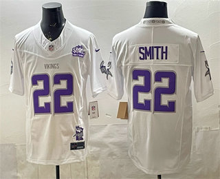 Men's Minnesota Vikings #22 Harrison Smith White FUSE Winter Warrior Skol Patch Vapor Limited Stitched Jersey