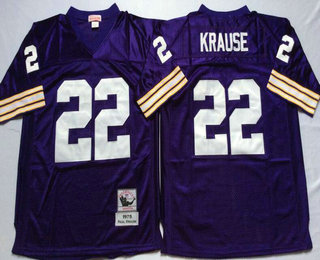 Men's Minnesota Vikings #22 Paul Krause Purple Mitchell & Ness Throwback Jersey - V-neck