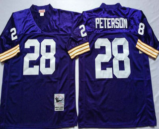 Men's Minnesota Vikings #28 Adrian Peterson Purple Mitchell & Ness Throwback Jersey - V-neck