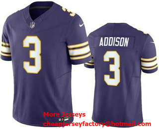 Men's Minnesota Vikings #3 Jordan Addison Limited Purple Classic FUSE Vapor Jersey