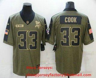 Men's Minnesota Vikings #33 Dalvin Cook 2021 Olive Salute To Service Limited Stitched Jersey