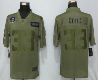 Men's Minnesota Vikings #33 Dalvin Cook NEW Olive 2019 Salute To Service Stitched NFL Nike Limited Jersey