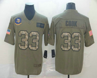 Men's Minnesota Vikings #33 Dalvin Cook Olive Camo 2019 Salute To Service Stitched NFL Nike Limited Jersey