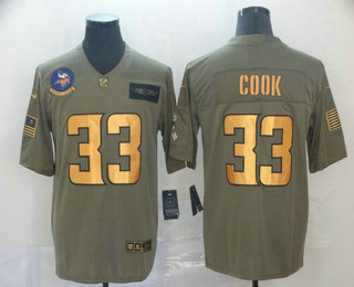 Men's Minnesota Vikings #33 Dalvin Cook Olive Gold 2019 Salute To Service Stitched NFL Nike Limited Jersey